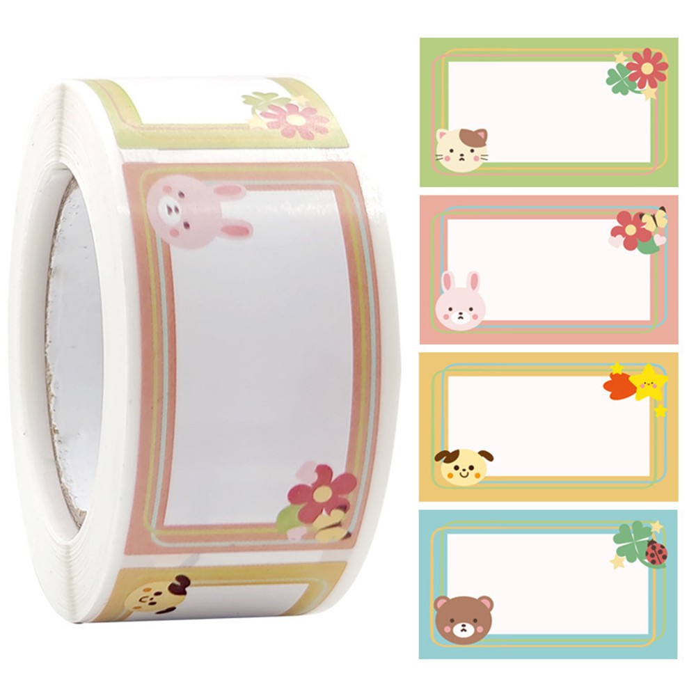 2 Rolls of Cartoon Label Sticker Colorful Print Name Sticker Stationery Supplies
