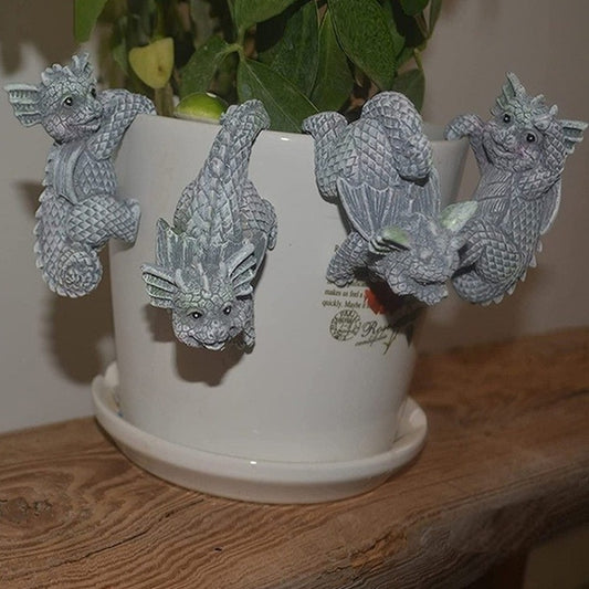 4X Garden Dragon Statue Sculpture Bookcase Flower Pot Edge Hanging Figurine