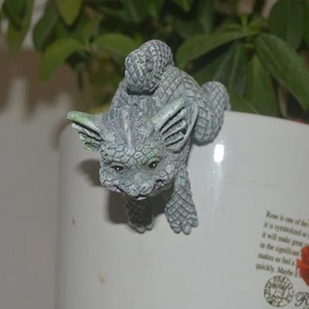 8X Garden Dragon Statue Sculpture Bookcase Flower Pot Edge Hanging Figurine