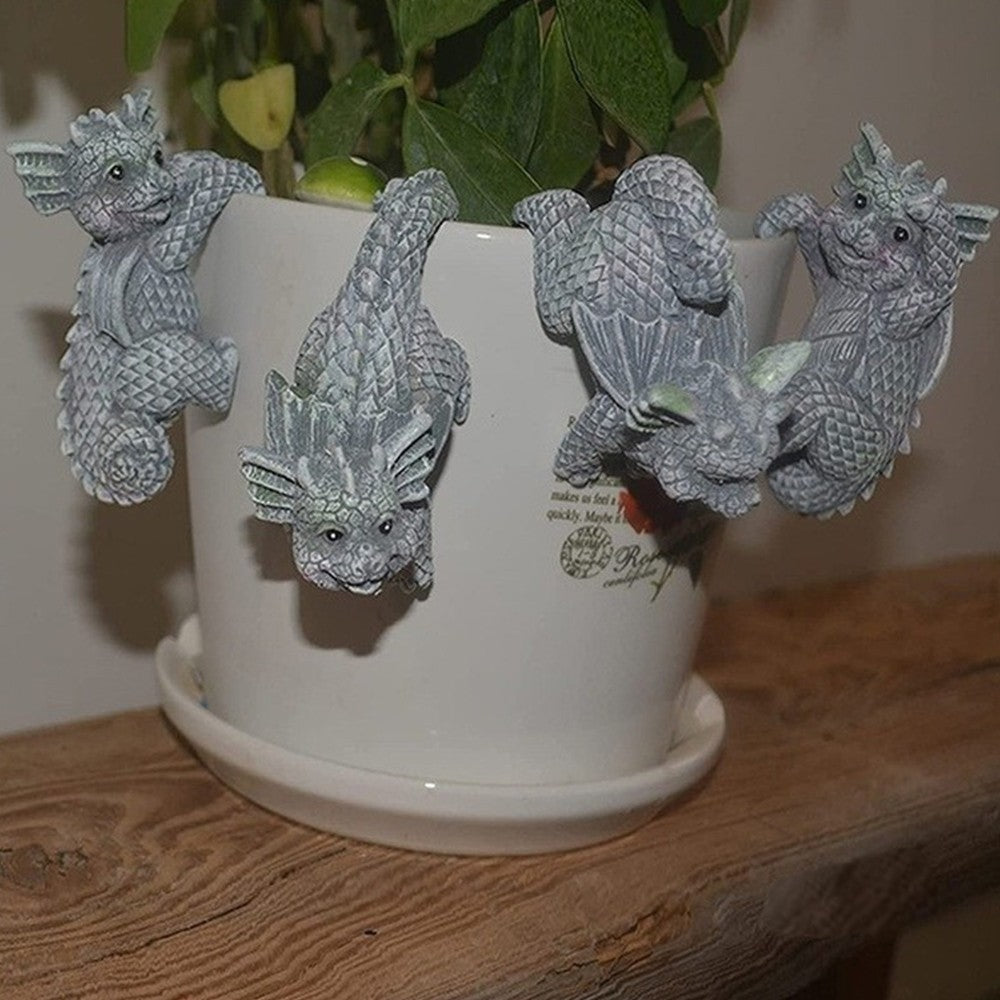 8X Garden Dragon Statue Sculpture Bookcase Flower Pot Edge Hanging Figurine