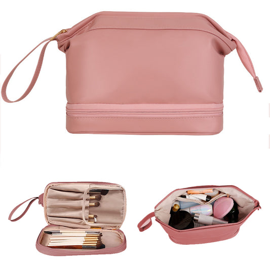 Double Layers Makeup Bag Travel Toiletry Bag Cosmetic Organizer Pink