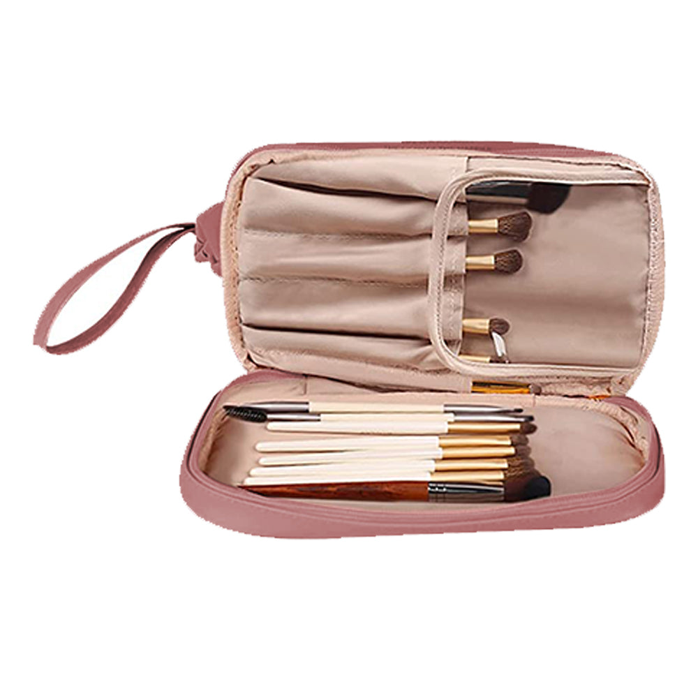 Double Layers Makeup Bag Travel Toiletry Bag Cosmetic Organizer Pink