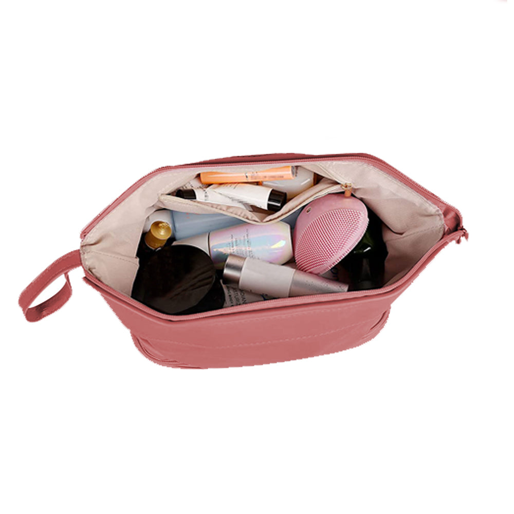 Double Layers Makeup Bag Travel Toiletry Bag Cosmetic Organizer Pink