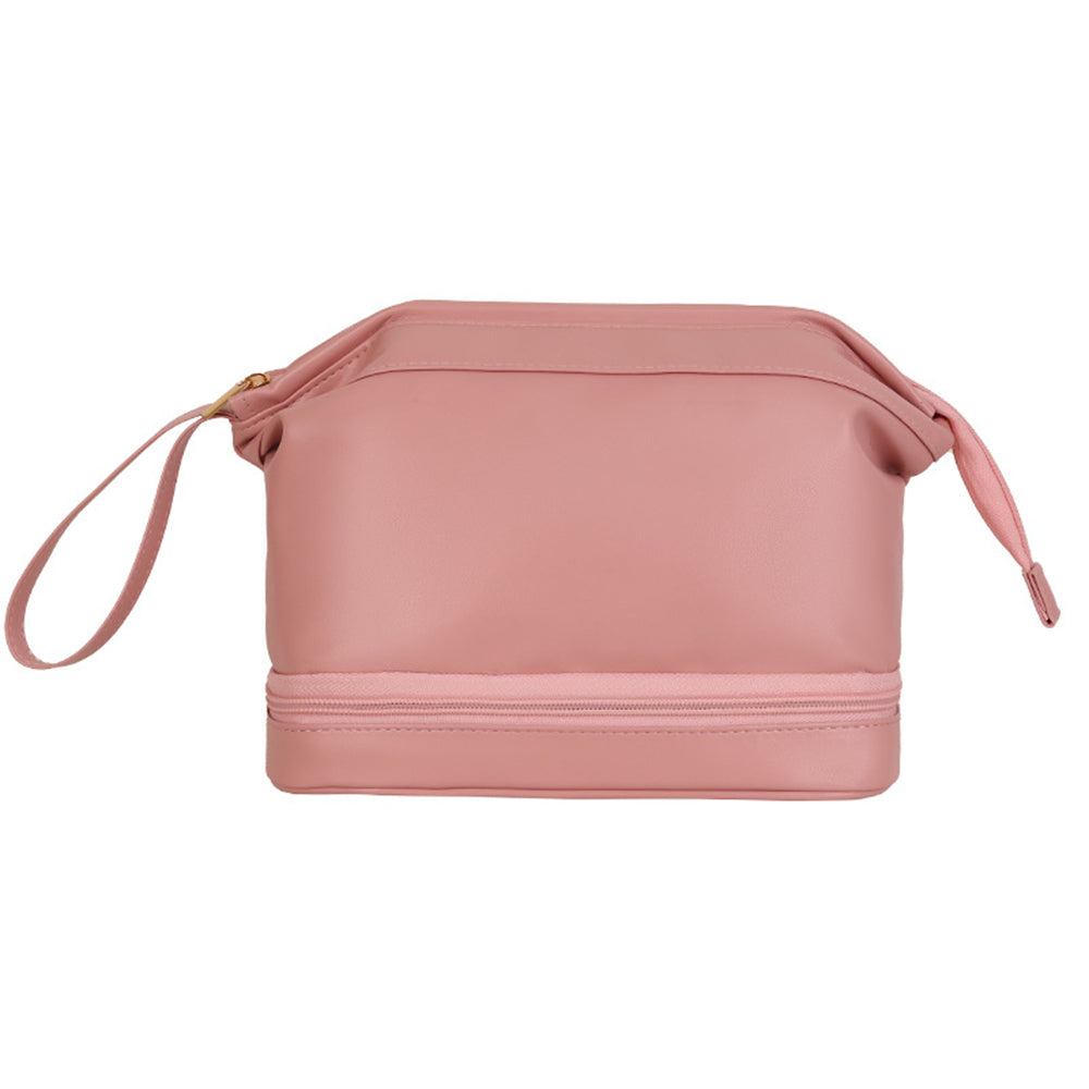 Double Layers Makeup Bag Travel Toiletry Bag Cosmetic Organizer Pink