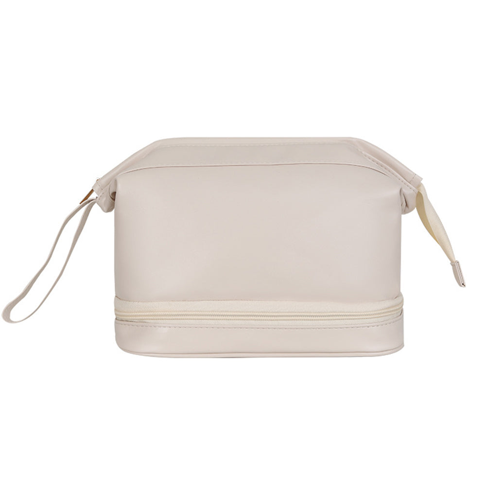 2 X Double Layers Makeup Bag Travel Toiletry Bag Cosmetic Organizer White Yellow