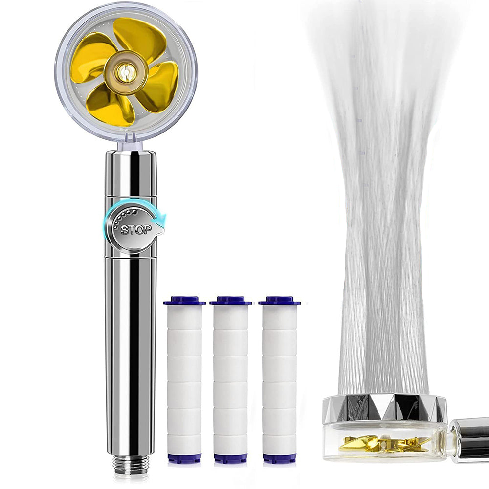 2 X Handheld Propeller High Pressure Shower Head Blue Yellow