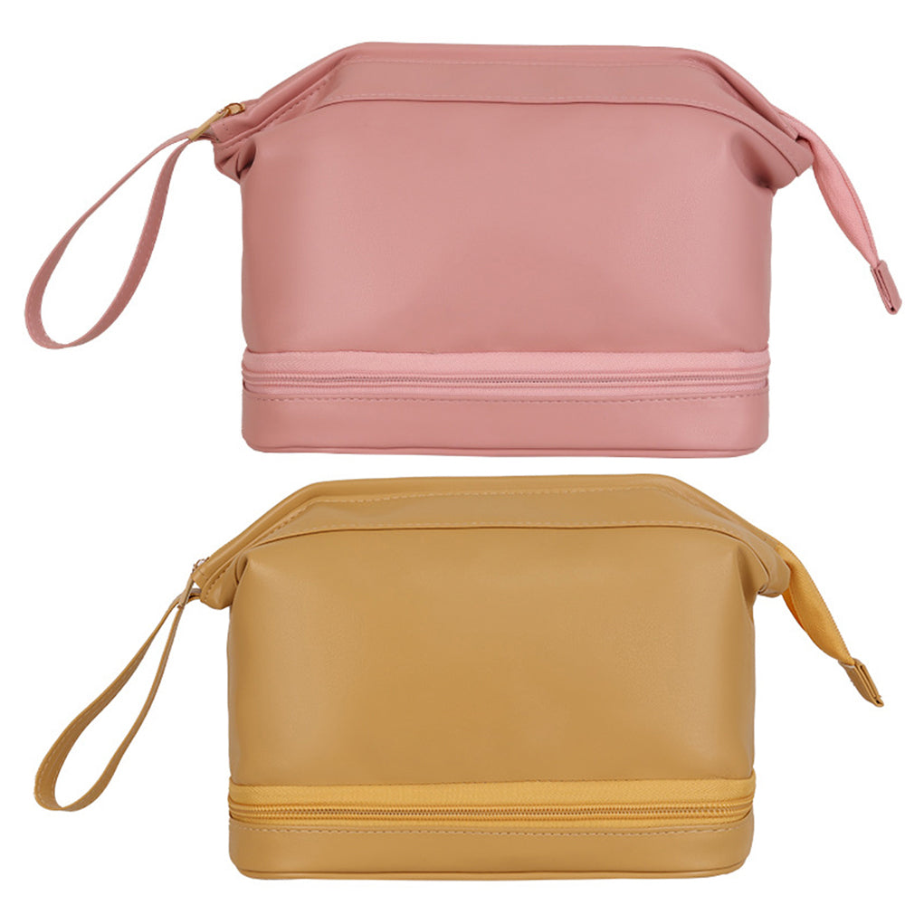 2 X Double Layers Makeup Bag Travel Toiletry Bag Cosmetic Organizer Pink Yellow