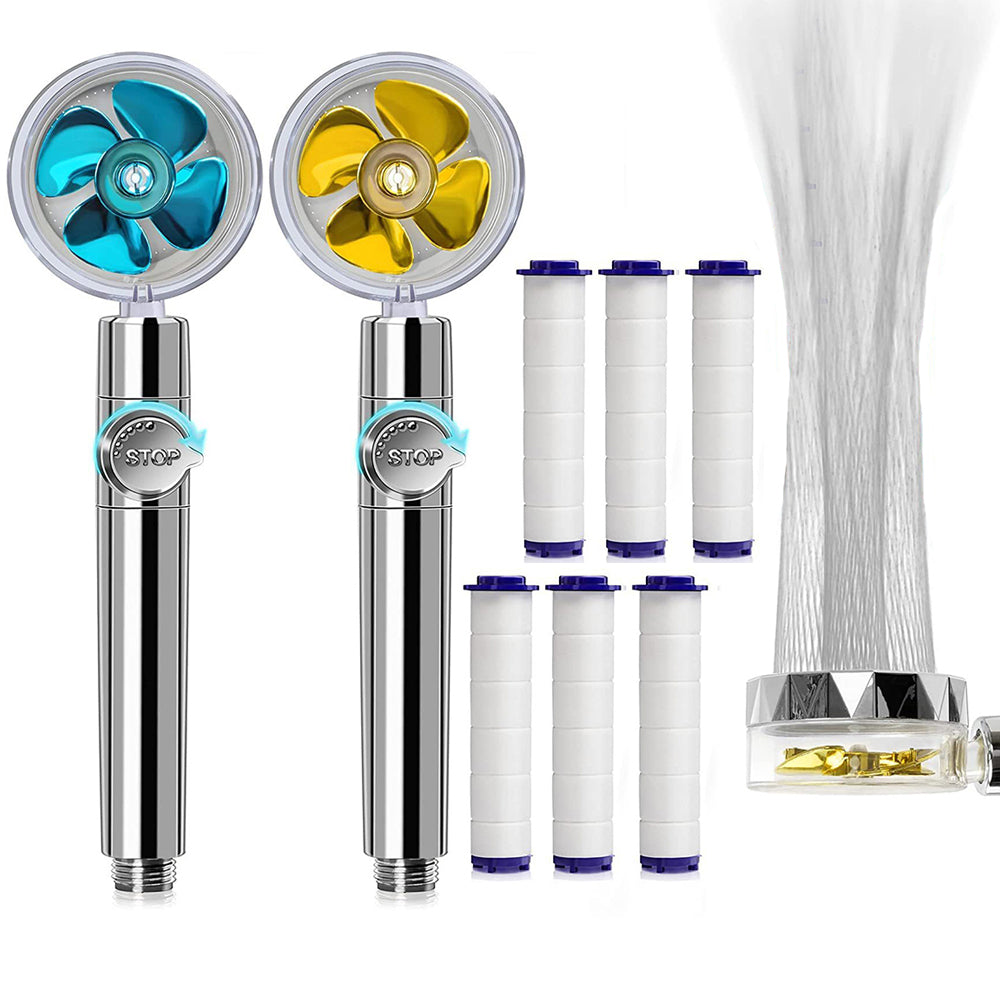 2 X Handheld Propeller High Pressure Shower Head Blue Yellow