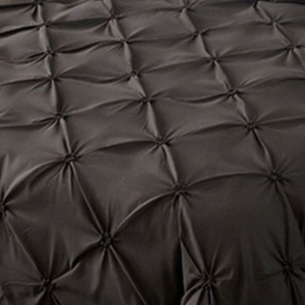 3Pcs Pintuck Bedding Set Pinch Pleat Duvet Cover Set Black King