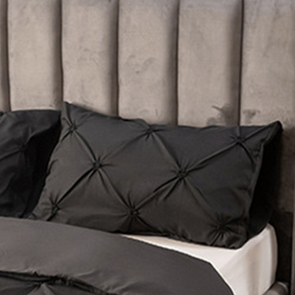 3Pcs Pintuck Bedding Set Pinch Pleat Duvet Cover Set Black Double