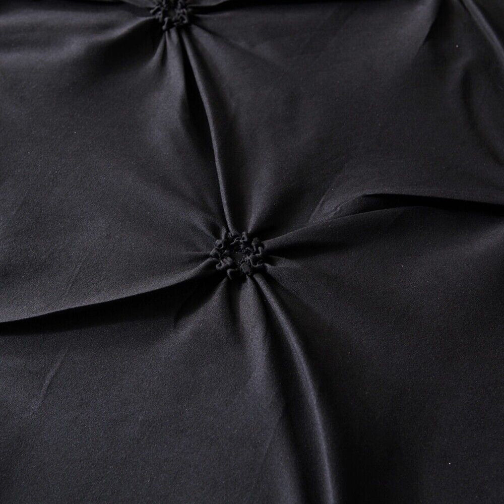 3Pcs Pintuck Bedding Set Pinch Pleat Duvet Cover Set Black Queen