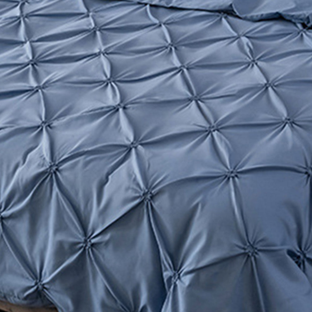 3Pcs Pintuck Bedding Set Pinch Pleat Duvet Cover Set Blue Double