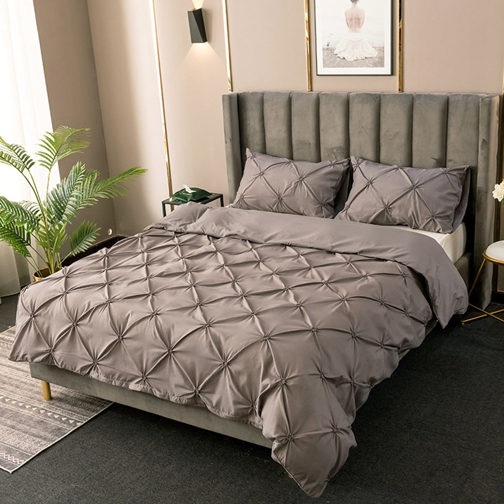 2Pcs Pintuck Bedding Set Pinch Pleat Duvet Cover Set Grey Single