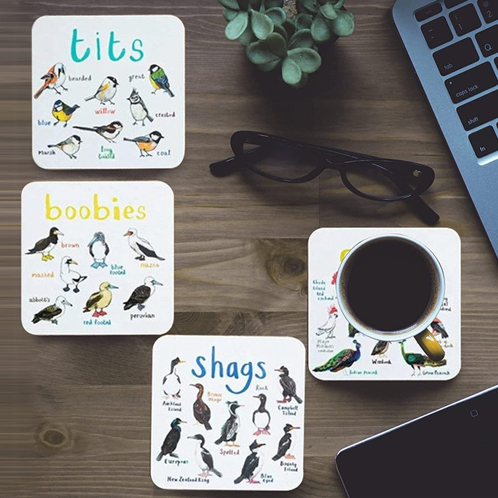 12Pcs Bird Pun Coasters Drink Coasters Non Slip Coffee Cup Mats Mug Pad