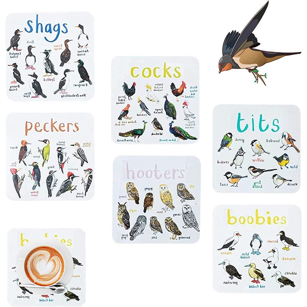 12Pcs Bird Pun Coasters Drink Coasters Non Slip Coffee Cup Mats Mug Pad