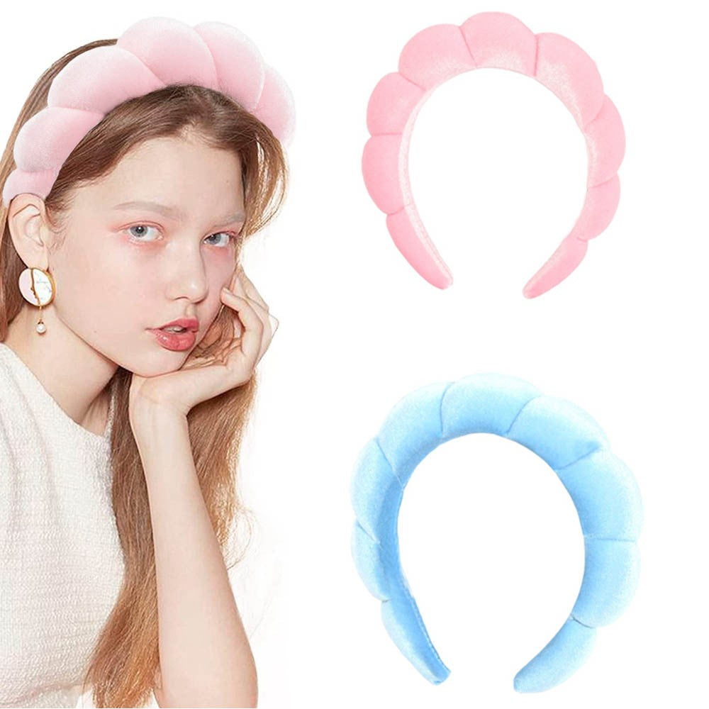 2Pcs Women Mimi and Co Spa Sponge Headband Makeup Skincare Headband Blue Pink