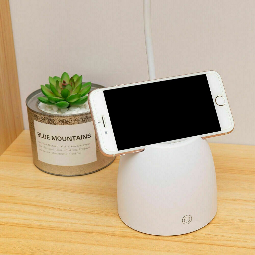 LED Desk Lamp Tabletop Light with Pen Holder and Phone Stand Warm White Light