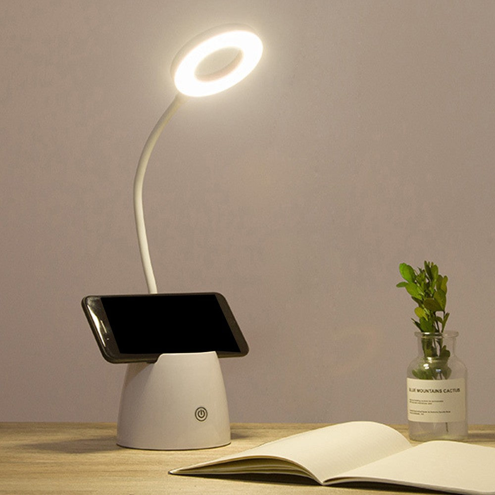 LED Desk Lamp Tabletop Light with Pen Holder and Phone Stand White Light