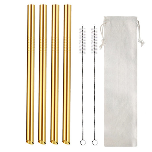 4Pcs BOBA Bubble Tea Straws Stainless Steel Wide Caliber Straws Reusable Straws with Straw Brush Gold