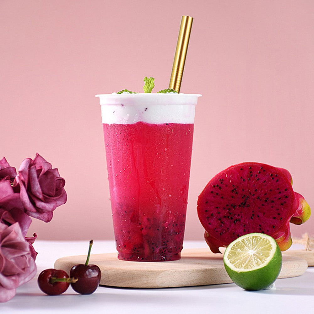 4Pcs BOBA Bubble Tea Straws Stainless Steel Wide Caliber Straws Reusable Straws with Straw Brush Gold