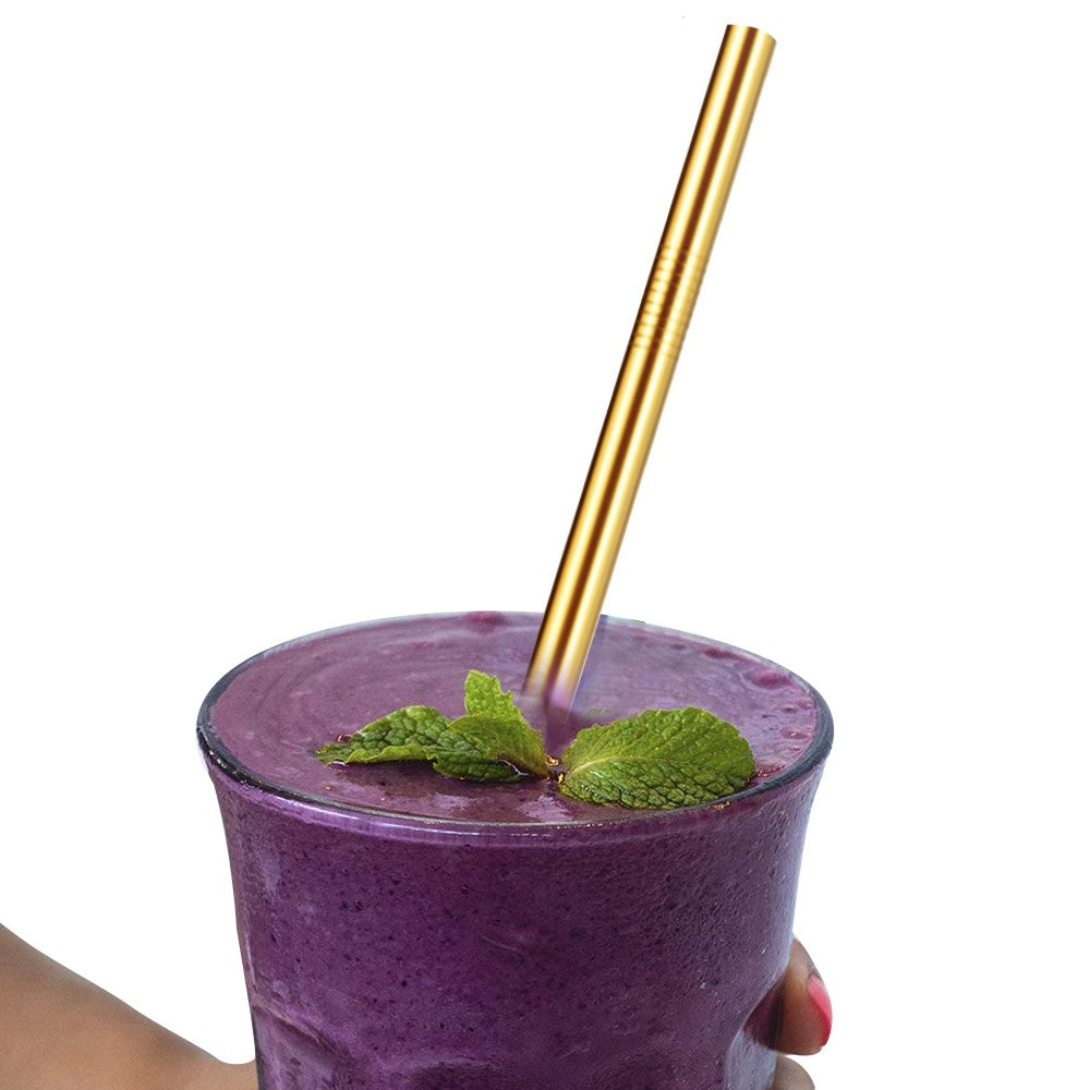 4Pcs BOBA Bubble Tea Straws Stainless Steel Wide Caliber Straws Reusable Straws with Straw Brush Gold