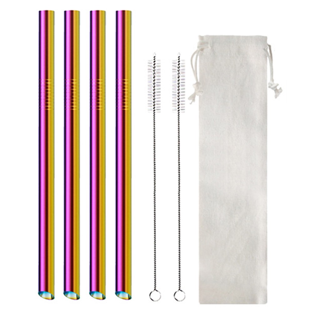 4Pcs BOBA Bubble Tea Straws Stainless Steel Wide Caliber Straws Reusable Straws with Straw Brush Multicolor
