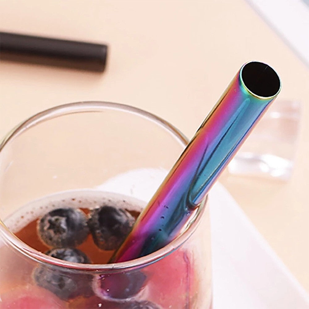 4Pcs BOBA Bubble Tea Straws Stainless Steel Wide Caliber Straws Reusable Straws with Straw Brush Multicolor