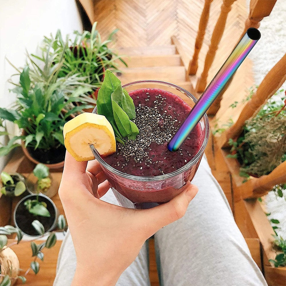 4Pcs BOBA Bubble Tea Straws Stainless Steel Wide Caliber Straws Reusable Straws with Straw Brush Multicolor