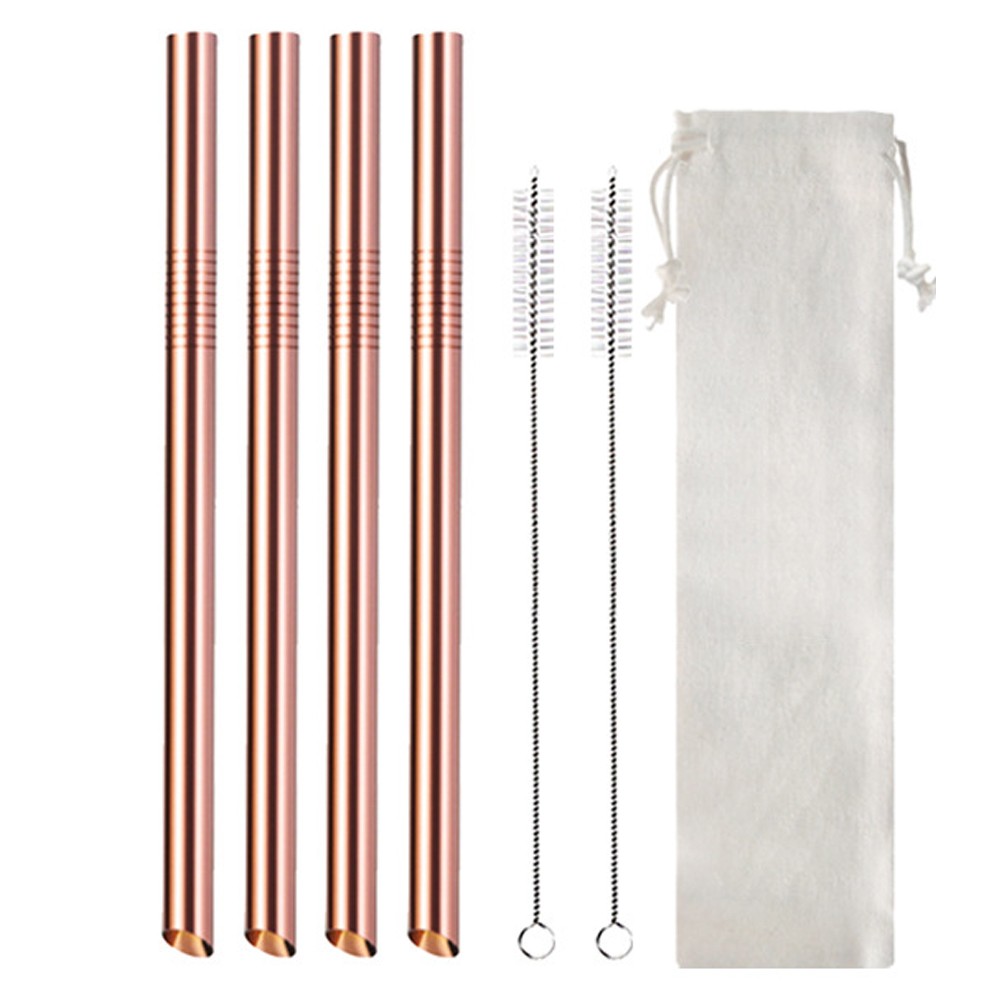4Pcs BOBA Bubble Tea Straws Stainless Steel Wide Caliber Straws Reusable Straws with Straw Brush Rose Gold