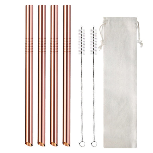 4Pcs BOBA Bubble Tea Straws Stainless Steel Wide Caliber Straws Reusable Straws with Straw Brush Rose Gold