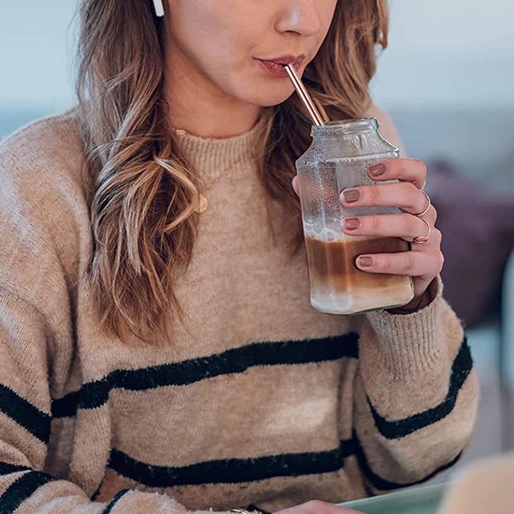 4Pcs BOBA Bubble Tea Straws Stainless Steel Wide Caliber Straws Reusable Straws with Straw Brush Rose Gold