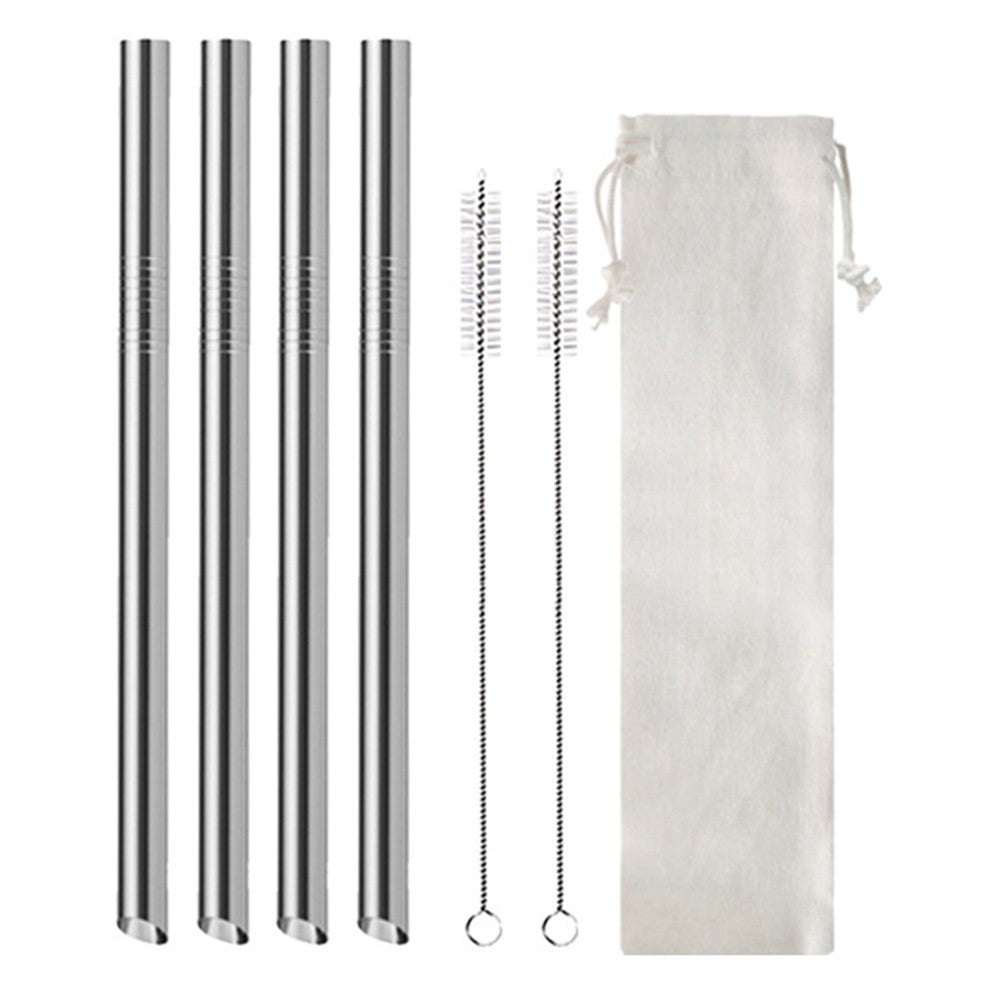 4Pcs BOBA Bubble Tea Straws Stainless Steel Wide Caliber Straws Reusable Straws with Straw Brush Silver