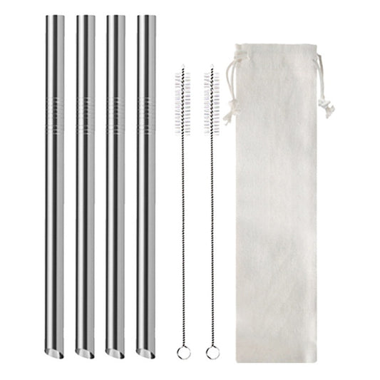 4Pcs BOBA Bubble Tea Straws Stainless Steel Wide Caliber Straws Reusable Straws with Straw Brush Silver