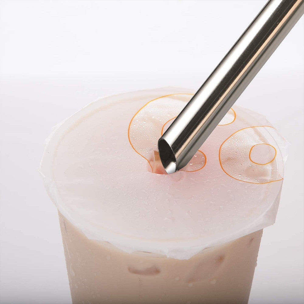 4Pcs BOBA Bubble Tea Straws Stainless Steel Wide Caliber Straws Reusable Straws with Straw Brush Silver