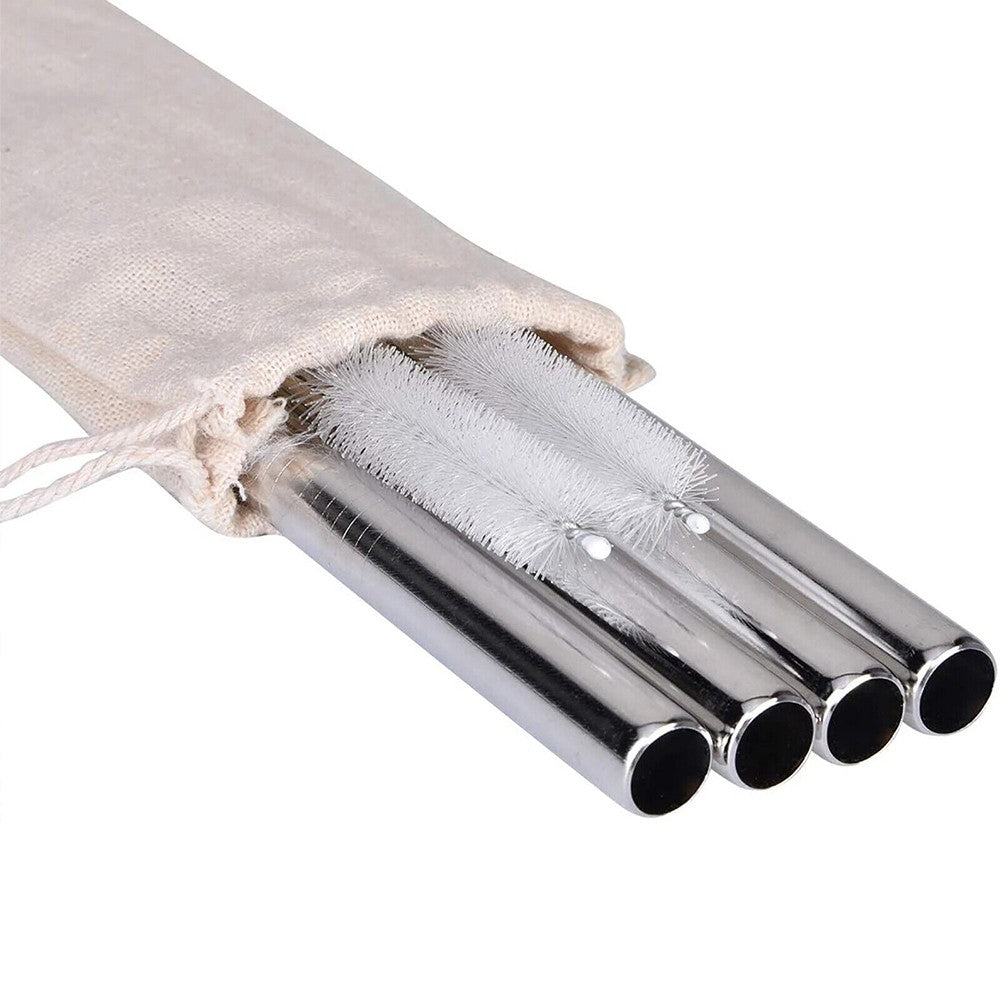 4Pcs BOBA Bubble Tea Straws Stainless Steel Wide Caliber Straws Reusable Straws with Straw Brush Silver