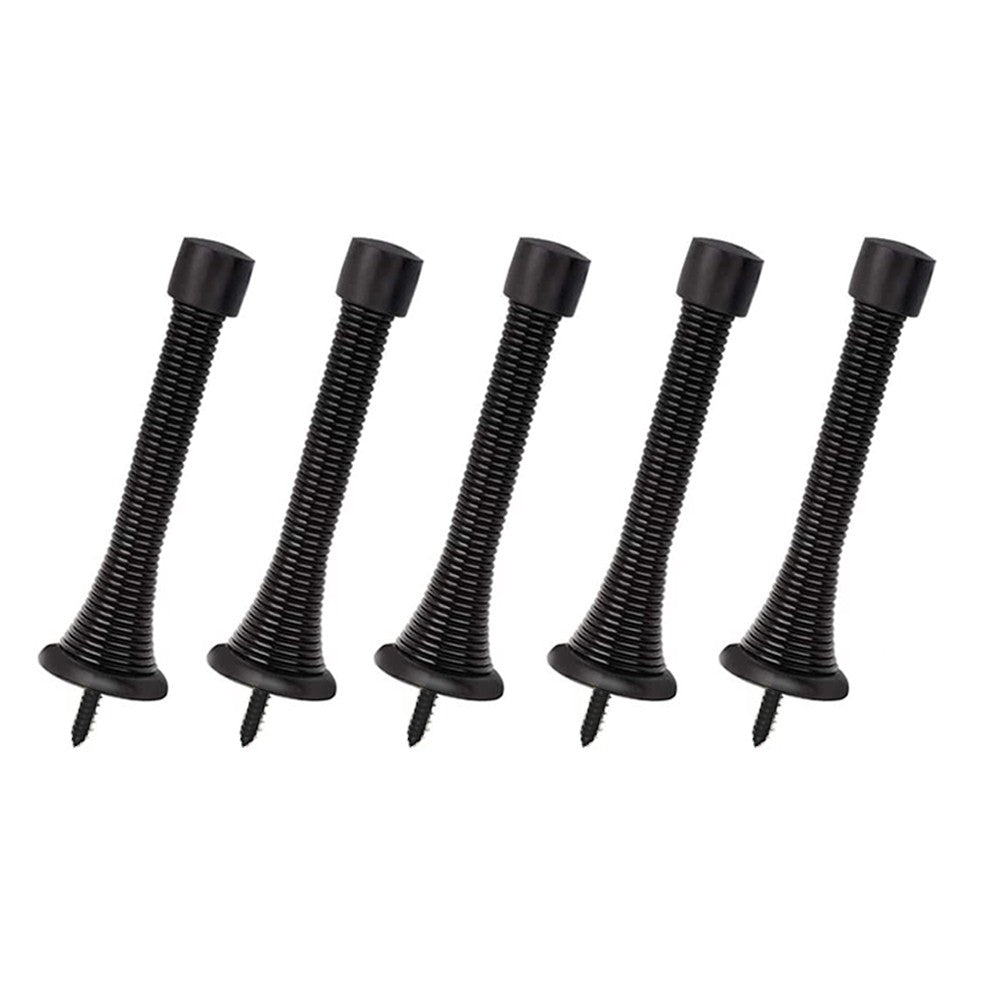 5Pcs Flexible Spring Door Stoppers with Rubber Bumper Tips Black