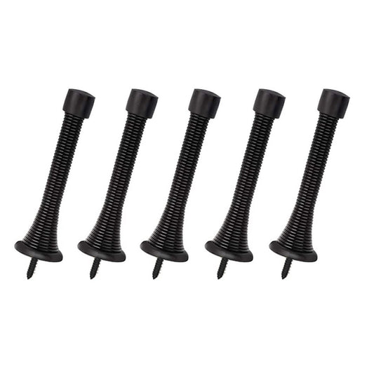 5Pcs Flexible Spring Door Stoppers with Rubber Bumper Tips Black