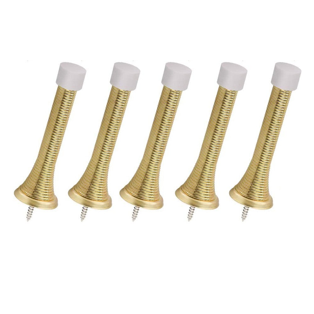 5Pcs Flexible Spring Door Stoppers with Rubber Bumper Tips Gold