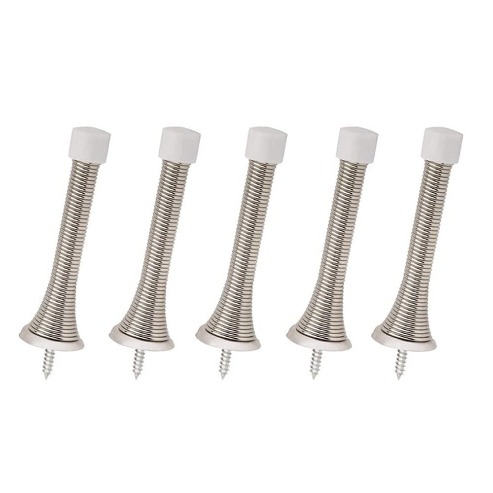 5Pcs Flexible Spring Door Stoppers with Rubber Bumper Tips Silver