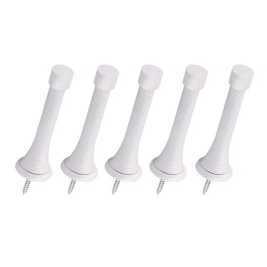 5Pcs Flexible Spring Door Stoppers with Rubber Bumper Tips White