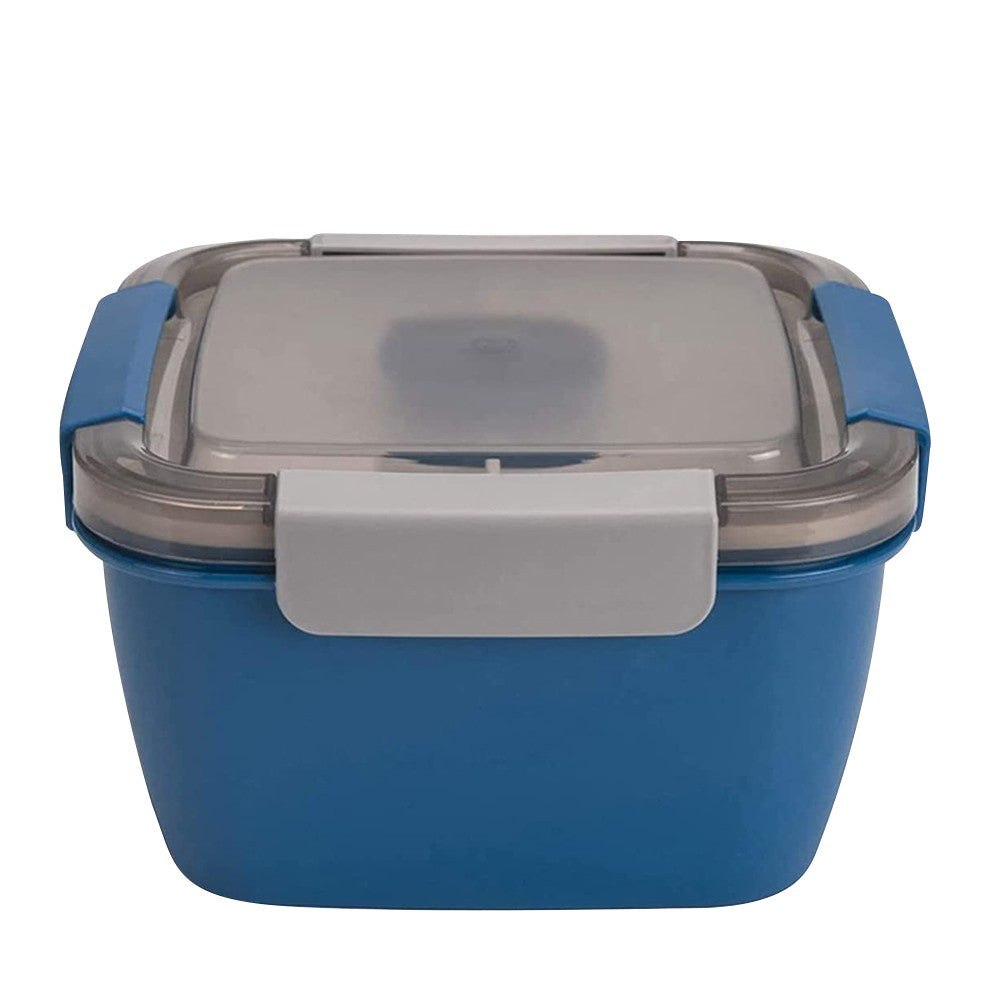 2 Layer Salad Lunch Container Lunch Box with 3 Compartments Tray and Fork Blue