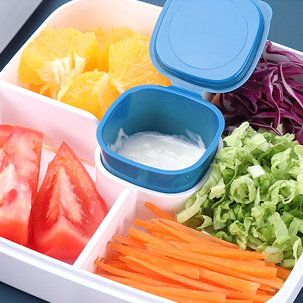 2 Layer Salad Lunch Container Lunch Box with 3 Compartments Tray and Fork Blue