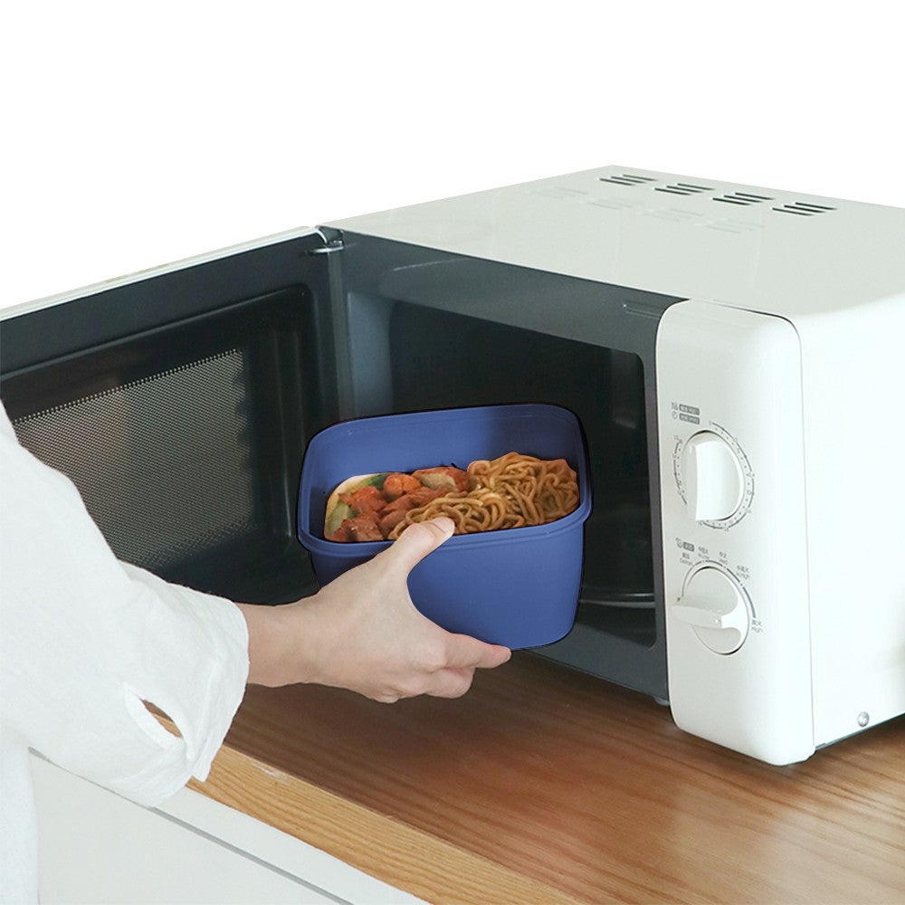 2 Layer Salad Lunch Container Lunch Box with 3 Compartments Tray and Fork Blue