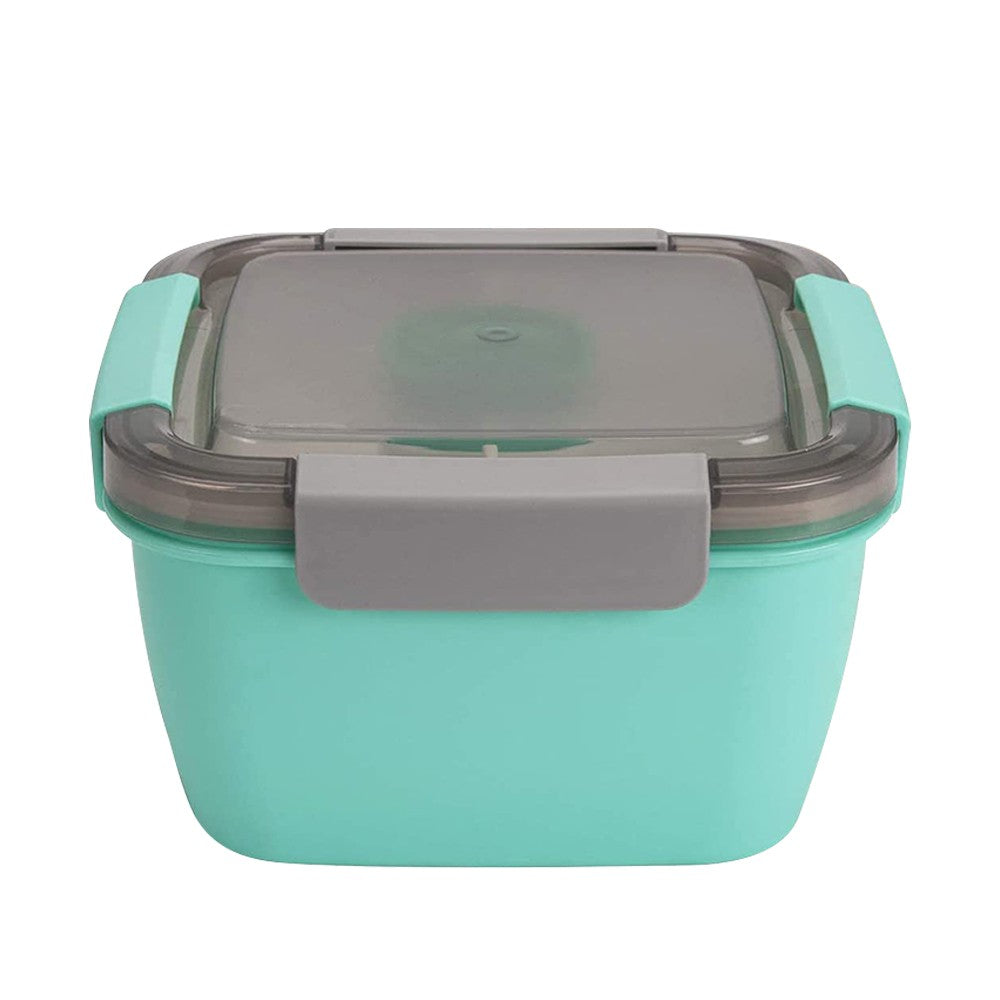 2 Layer Salad Lunch Container Lunch Box with 3 Compartments Tray and Fork Green