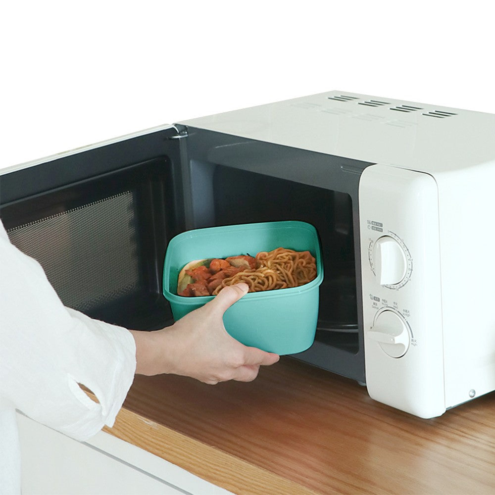 2 Layer Salad Lunch Container Lunch Box with 3 Compartments Tray and Fork Green