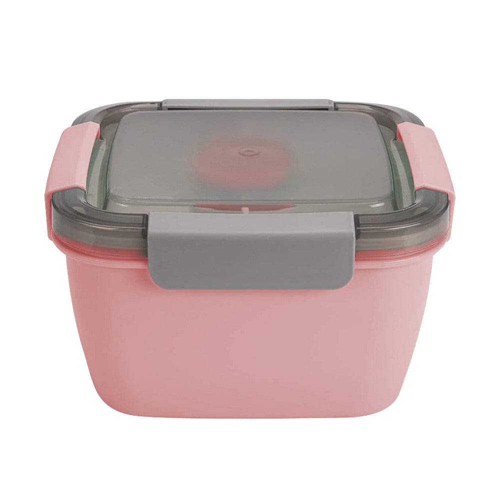 2 Layer Salad Lunch Container Lunch Box with 3 Compartments Tray and Fork Pink