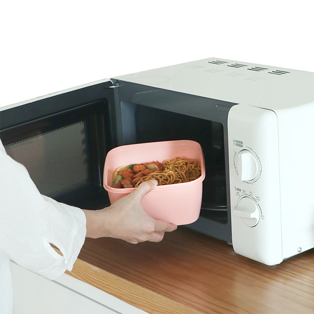 2 Layer Salad Lunch Container Lunch Box with 3 Compartments Tray and Fork Pink