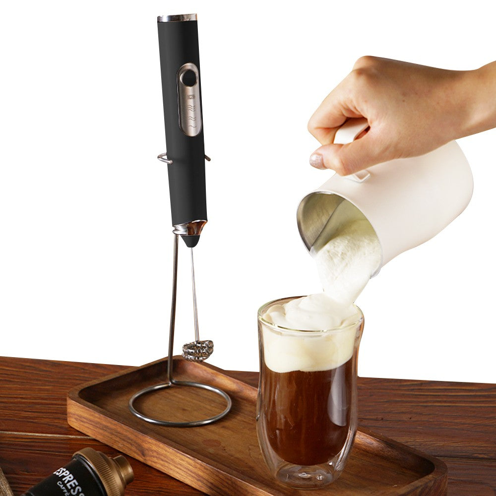 Handheld Electric Milk Frother Mini Drink Mixer with Stand and 2 Whisks Black