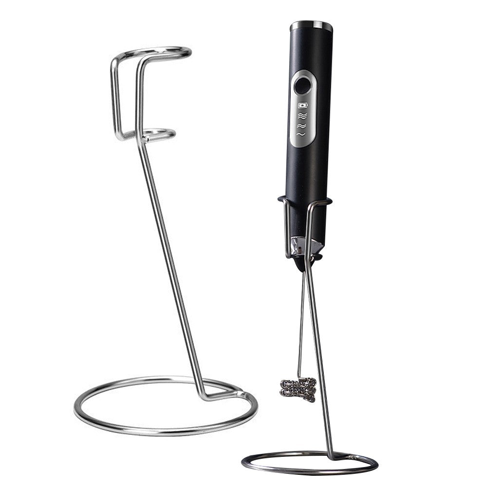 Handheld Electric Milk Frother Mini Drink Mixer with Stand and 2 Whisks Black
