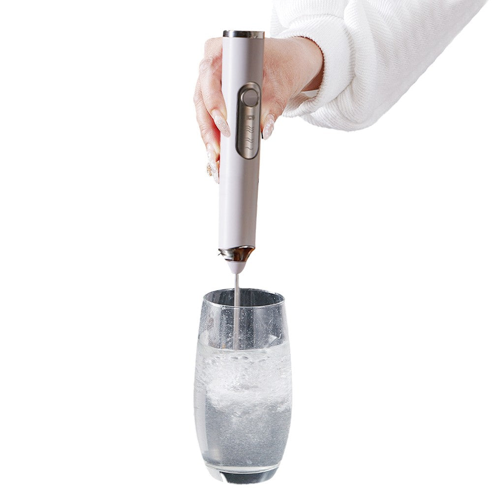 Handheld Electric Milk Frother Mini Drink Mixer with Stand and 2 Whisks White